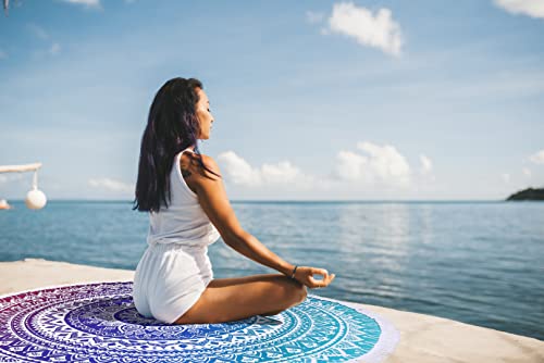 Benefeet Sox Beach Towel Large Round Mandala Pool Towels Tassels Microfiber Quick Dry Beach Blanket Throw Bohemian Roundie Swim Pool Circle Towel, 59 Inches - color: Mandala Gradient, Blue Purple White