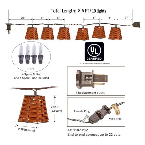 Outdoor-String-Lights-Waterproof, Boho Lantern String Lights for Patio, Garden, Porch, Balcony, Gazebo Decorative (PP Rattan) - style: Rattan