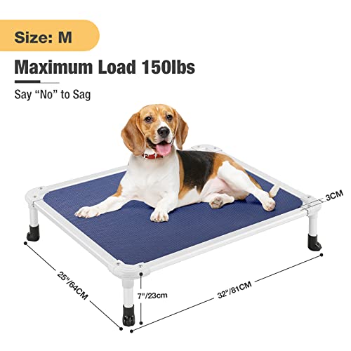 Veehoo Chew Proof Elevated Dog Bed - Cooling Raised Pet Cot - Silver Aluminum Frame and Durable Textilene Mesh Fabric, Unique Designed No-Slip Feet for Indoor or Outdoor Use, Blue, Medium, CWC2003 - color: Blue, size: 32.0"L x 25.0"W x 7.0"Th