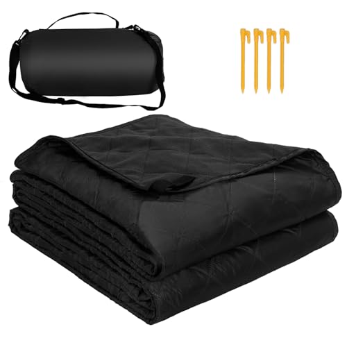 Waterproof Camping Blanket w/Fleece Lining, Large Stadium Blankets for Outdoor Cold Weather, Windproof Emergency Throw, LightWeight and Warm for Hiking, Dog, Picnic, Washable, 55”X 82” (Black, 1PCS) - color: Fleece Black-250 Gsm, size: 82"x 55"