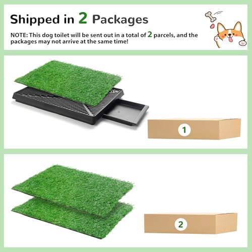 25" x 20" Dog Grass Pad with Tray, 3PCS Washable Artificial Grass Pee Pads for Indoor Dog Potty, Portable Reusable Pet Toilet for Small/Medium Dogs, 3-Layer System - size: M 25x20x3.2IN-3 Grass Pads