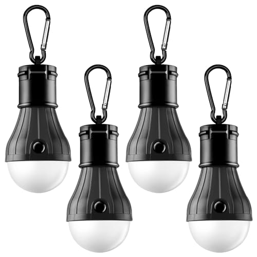FLY2SKY Portable LED Tent Lamp Emergency Lights with Hook, Hurricane Bulb Lantern Equipment for Camping, Hiking, Backpacking, Fishing Outage, Multicolor, 4 Pack - style: D-CLOSED-HOOK