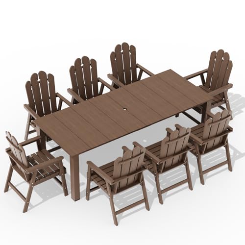 9-Piece Patio Dining Set, Outdoor Dining Set for 8, Large HDPE All-Weather Outdoor Furniture with 89.57” Umbrella Hole Table, 8 Armchairs, Brown - color: Brown, size: 8 Armchairs