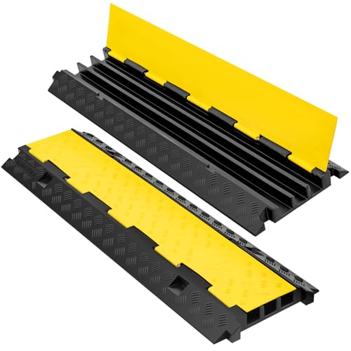 3 Channel 2 Pack Cable Protector Ramp Traffic Wire and Hose Ramp Cord Cover Heavy Duty Channels 44,000 lbs Load Capacity Cable Wire Ramps Speed Bump Driveway Cable Protective Cover - size: 3 Channel 2 Pack