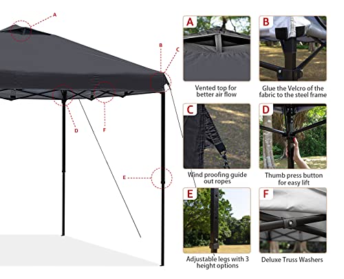 KAMPKEEPER One Person Setup 10x10 Pop up Canopy Tent, Instant Portable Beach Tent, One Push Outdoor Canopy with 3 Adjustable Heights, Wheeled Carry Bag, Bonus 8 Stakes and 4 Ropes(Black, 10x10FT) - color: Black, size: 10x10FT