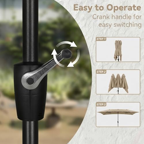 15×15ft Outdoor Patio Umbrella, Double Sided Market Rectangle Umbrella with Crank Handle, Large Sun Shade for Outside Deck, Backyard, Garden - color: Beige