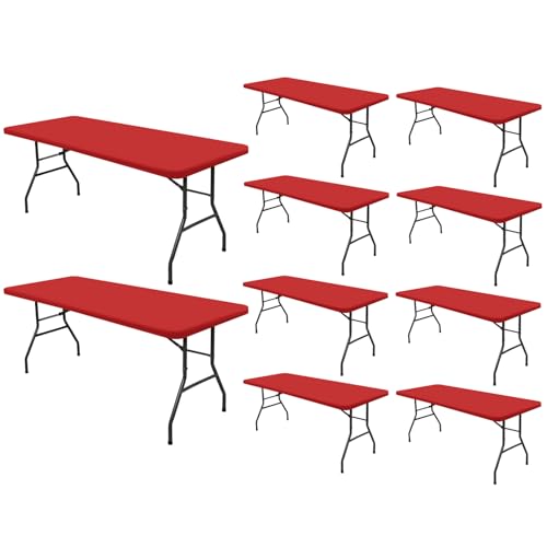 10 Pack Picnic Fitted Table Cover for 6 Foot Tablecloth for Rectangle Tables Waterproof Stretch Washable Folding Indoor and Outdoor Spandex Table Cloth for Camping Banquet and Parties (Red,30" x 72") - color: Red, size: 30"x72" (Pack of 10)