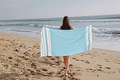 GLAMBURG Peshtemal Turkish Towel Cotton Beach Towels Oversized 36x71 Set of 4, Cotton Beach Towels for Adults, Soft Durable Absorbent Extra Large Bath Sheet Hammam Towel - Aqua Blue - color: Aqua, size: 4 Pack