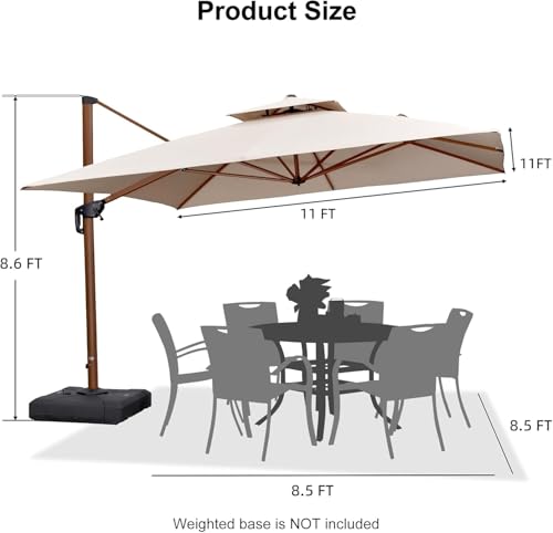 PURPLE LEAF 11' X 11' Patio Umbrella Cantilever Outdoor Umbrellas Square Large Parasol Windproof Sunshade Heavy Duty Sun Umbrellas for Deck Pool Patio Garden, Beige - color: Beige, size: 11'X11', style: Umbrella