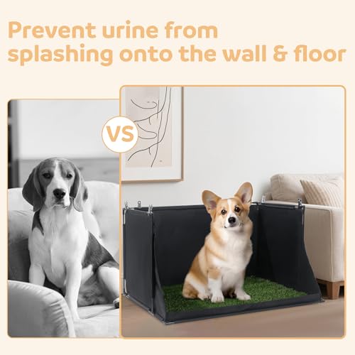MABOZOO Dog Pee Pad Holder with Artificial Grass, 33.8 * 24 * 17.7 in Foldable Indoor Dog Potty Tray with Hemmed Edge, No Spill Pee Pad Holder Tray Puppy Litter Box for Dogs - size: X-Large
