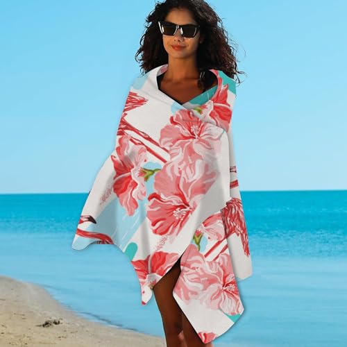 Hibiscus Beach Towel,Tropical Flamingo and Red Hibiscus Lightweight Compact Sand Free Quick Dry Oversized Pool Swimming Towels for Girls Women Adults,29.5"×59" - color: Tropical Flamingo and Red Hibiscus
