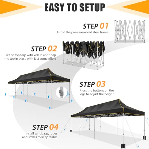 HOTEEL 10x30 Heavy Duty Pop Up Canopy Tent for Parties Event Wedding Commercial Instant Canopy with Wheeled Bag, Party Tent Waterproof UV 50+&Windproof, Upgraded Thick Hexagonal Legs, Black - color: Black, size: 10x30FT (No Walls)