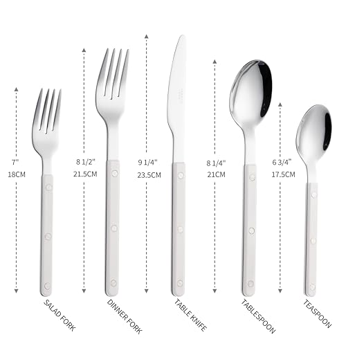 ANNOVA Silverware Set, Retro/Rivet Colorful Stainless Steel Tableware Kitchen Flatware Set Utensils, Includes Dinner Knives, Forks, Spoons, Salad Forks & Dessert Spoons (White, 10 Pieces) - color: White