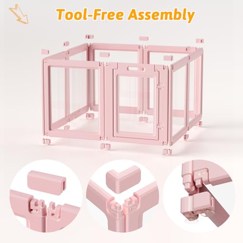 DIY Clear Acrylic Dog Playpen House,Quick Easy Assembly and Disassembly,Strong Floor Suction,Indoor and Outdoor Use,Easy Cleansing Puppy Fence (Skin Pink, 23.6" H, 8PCS) - color: Skin Pink, size: 23.6"H