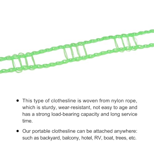 uxcell Portable Clothesline, 32.8ft Nylon Windproof Non-Slip Washing Line Rope for Courtyard Outdoor Travel Camping Laundry Drying, Green - color: Green, size: 32.8ft