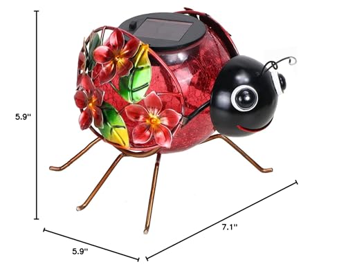 MUMTOP Solar Lantern, Waterproof LED Solar Lights Outdoor Ladybug Decorative Tabletop Lanterns for Patio Garden Table Decor - style: Ladybug