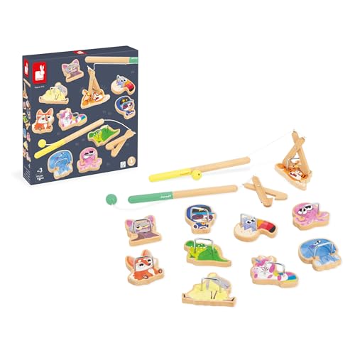 Janod - Applepop Fishing Animal Wooden Carnival Game - Family Game Night - Skill Development - Develops Dexterity and Concentration - Durable, Safe, French Design - style: Claw Game