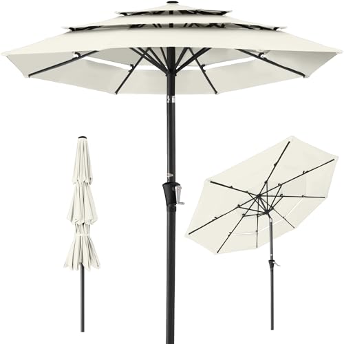 Best Choice Products 10ft 3-Tier Market Patio Umbrella, Outdoor Sun Shade with Tilt, Crank Lift, 8 Ribs for Backyard, Deck, Poolside - color: Ivory