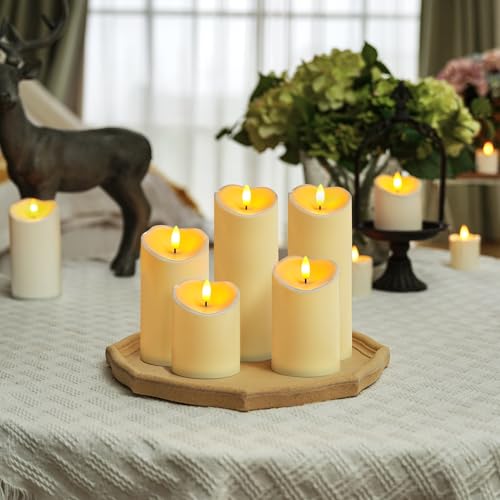 Homemory Outdoor Waterproof Flameless Candles, LED Candles, Battery Operated Candles with Remote and Timers, Electric Fake Plastic Pillar Candles, Dark Ivory, D3 H4 5" 6" 8" 8", Set of 5 - color: Dark Ivory, size: D3"xH4"5"6"8"8"