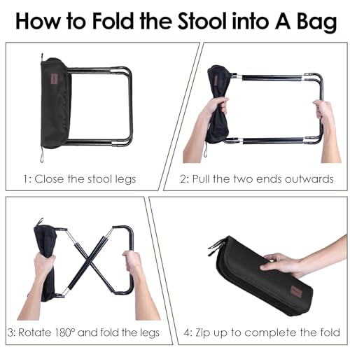 MOONCY Portable Stool, 13 Inch Small Folding Stool for Adults, Ultralight Black Camping Stools for Hiking and Fishing, Hold Up to 265 LBS - color: Black