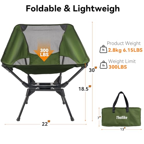 Upgraded 360° Swivel Camping Chair for Adults, Portable Folding Chair with Cup Holder, Lightweight Compact Backpack Outdoor Chair for Travel, Fishing, Hiking, and Beach - color: Army Green