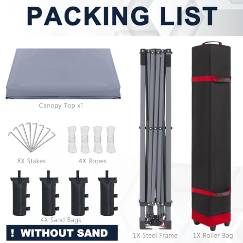 COOSHADE Durable Easy Pop Up Canopy Tent 10x10Ft, with 4 Sandbags(Grey) - color: Gray, size: 10x10Ft