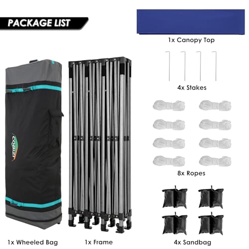 COBIZI 10x30 Pop up Carport Heavy Duty Without Sidewalls, Easy Set-up Commercial Outdoor Party, 100% Waterproof Wedding Canopy Gazebo, 3 Height Adjustable with Wheeled Bag, Navy Blue - color: Navy Blue, size: 10'x30'(no Walls)