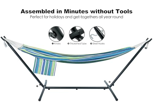 GAFETE Double Hammock with Stand for Outside, Upgraded Spreader Bar, Heavy Duty Space Saving Steel Stand 2 Person, Convenient Pocket, Easy Assembly, 600lbs Weight Capacity, Indoor & Outdoor (Garden) - color: Garden