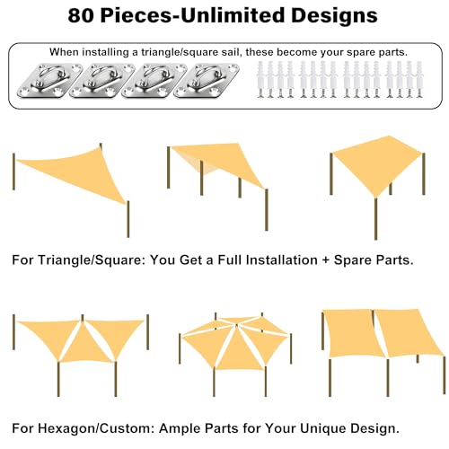 YOFIT 80 Pcs Shade Sail Hardware Kit 6 inch for Triangle Rectangle Sun Shade Sail Installation, 304 Grade Stainless for Garden Outdoors - size: 6 inch 80 pcs