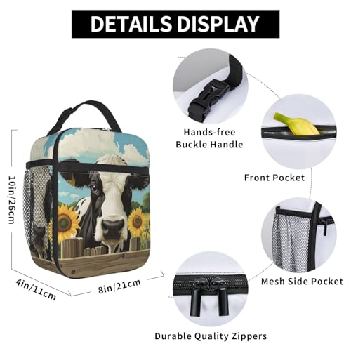 Cow Lunch Box Insulated Lunch Bag for kids Girls Boys Women,Reusable Lunch Box Containers for Women Men,Durable Cooler Tote Bag Lunchbox for Office/School/Picnic - color: Cow02