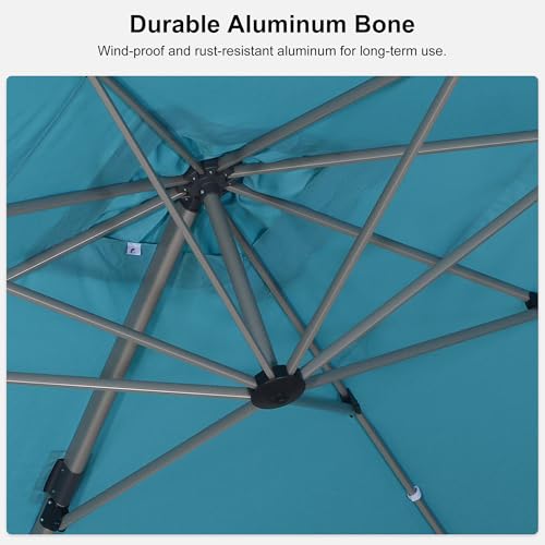 PURPLE LEAF 8’ X 8‘ Patio Umbrella Outdoor Cantilever Umbrella, Aluminum Offset Umbrella with Champagne Frame and 360° Rotation for Pool Deck Garden, Turquoise Blue - color: Turquoise Blue, size: 8' x 8'