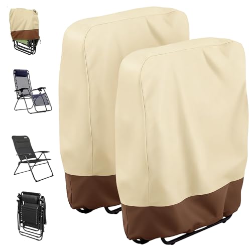 2 Pack Zero Gravity Folding Chair Cover 420D Outdoor Folding Recliner Chair Covers Waterproof Patio Lawn Furniture Protector 32" x 37" Beige - color: 2 Pack