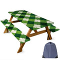 ANNA QUEEN St. Patrick’s Day 6FT Picnic Table Cover with Bench Covers Set of 3 with Drawstring Bag, Green Plaid Clover 72"x30" Waterproof Picnic Tablecloth & Bench Covers - color: #63
