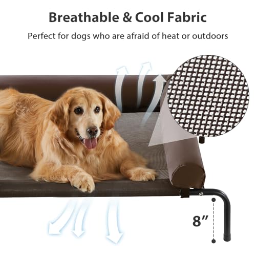 RRPETHOME Large Elevated Cooling Dog Bed, Raised Dog Cot Beds for Large Dogs, Elevated Outdoor Pet Cot, Chew Proof Portable Cooling Pet Cot with Skid-Resistant Feet and Breathable Mesh - color: Brown, size: 48.0"L x 35.0"W x 8.0"Th