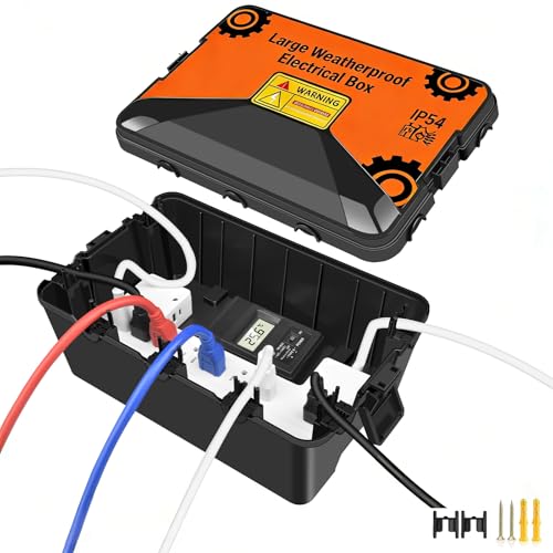 NineLeaf Large Outdoor Electrical Box (12.5 x 8.5 x 5 inch), IP54 Waterproof Extension Cord Cover,Weatherproof Connection Box for Power Strip, Plug, Socket, Timer, Holiday Light Decoration, Black - color: Black, size: 320x210x130mm