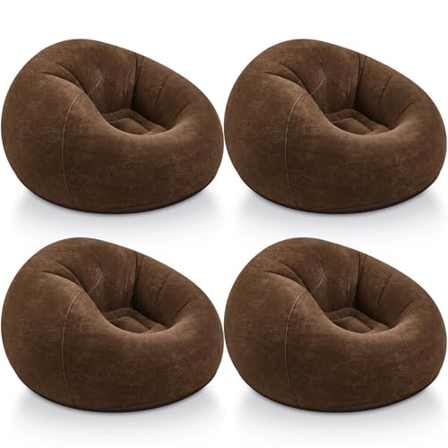 Realspring Inflatable Bean Bag Chairs Outdoor Blow up Camping Chairs Inflatable Lazy Sofa Folding Portable Bean Bag Loungers Couch for Movie Night(Dark Coffee,4 Pcs) - color: Dark Coffee