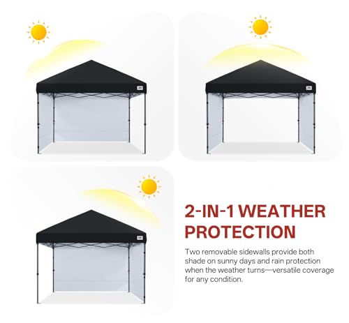 ABCCANOPY Easy Pop up Canopy Tent with 2 Sidewalls for Outdoor Sun Blocking or Rain Protection,8x8, Black - color: Black, size: 8x8