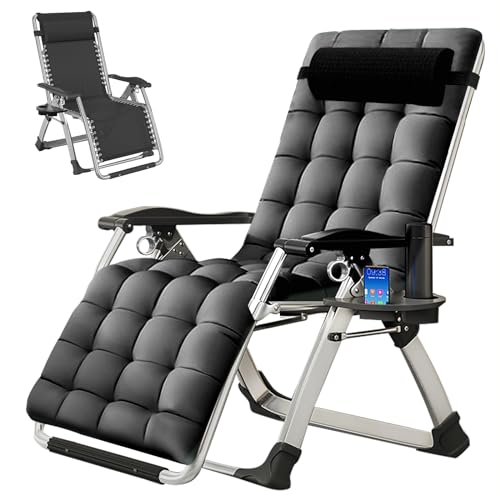 LILYPELLE Zero Gravity Chair, Premium Lawn Recliner Folding Portable Chaise Lounge with Detachable Cushion, Headrest and Cup Holder, Reclining Patio Lounger Chair - color: Vibrant Gray, style: Zero Gravity Chair