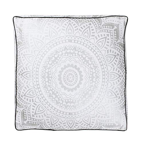 Popular Handicrafts Floor Pillow Cushion Cover - Hippie Mandala Square Ottoman Pouf Cover Indian Ombre Daybed Cotton Cushion Cover with Heavy Duty Zipper - Dog-Pets Bed, 22" Silver - color: Silver_s, style: 22 Inchx 22 Inch Square Pillow cover