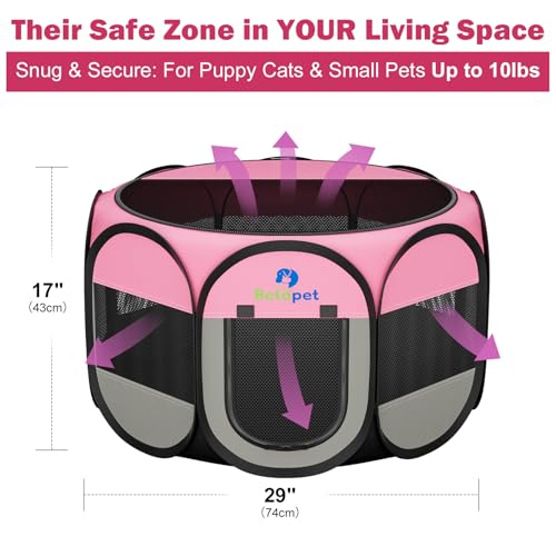 Playpen for Small Dogs Cats Crate: Puppy Play Pen Indoor Outdoor Foldable Potable Exercise Cage Pop up Kennel for Guinea Pig Rabbits Hamster Travel with Carrying Case & Food Bowl (Pink, S, 1) - color: Pink, size: S