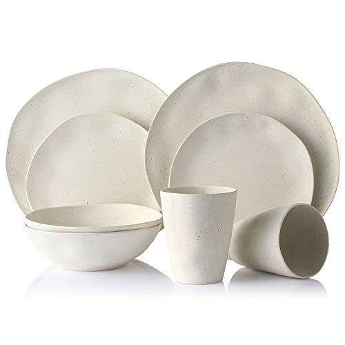Morgiana Bamboo Dinnerware Set, 8-Pieces Reusable Tableware Set Eco-Friendly Bamboo Fiber Plates, Cups, Bowls for 2 Person (White) - color: Beige