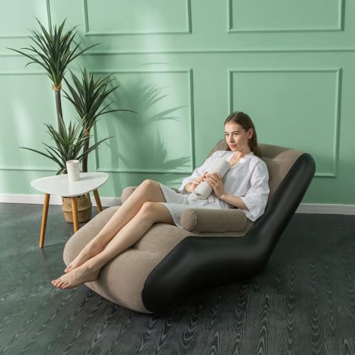 Inflatable Couch Chair with Air Pump, Foldable Blow Up Lounge Chair with Handrails for Bedroom and Living Room, Indoor Outdoor(Brown) - color: Brown
