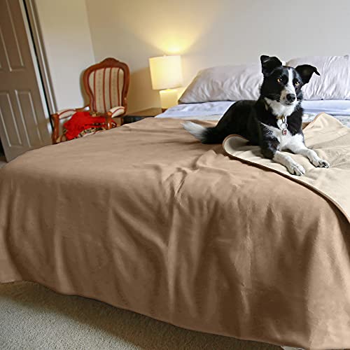 Catalonia Waterproof Blanket for Bed, Reversible Fleece Bed Sofa Cover, Washable Liquid Proof Furniture Protector - color: Camel+taupe, size: 60"x80"