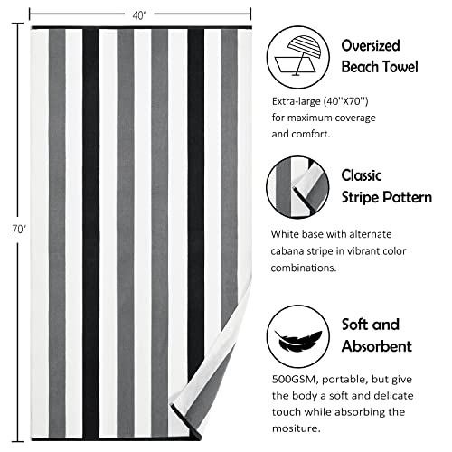 Bornbay Cotton Oversized Beach Towel - Extra Large 40"X70" Plush Thick Mens Beach Towels, XL Fluffy Stripe Pool Towels Charcoal Gray Swimming Towel for Adults Mens Women - color: Charcoal Gray