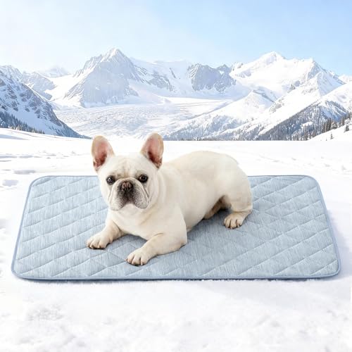 COZY KISS Dog Cooling Mat 27"x36" Q-Max>0.4, Waterproof Pet Bed Cover, Non-Slip Dog Bed Mat, Washable Cooling Pad for Small Dogs, Cats, Crate, Couch, Furniture Protector(Blue) - color: Blue, size: 27"x36"