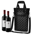 opux Two Bottle Wine Bag Carrier Tote, Insulated Leakproof 2 Bottle Wine Cooler Bag for Travel BYOB Picnic, Portable Wine Case, Gift for Men Women Wine Lover Birthday Party Christmas, Checker Black - color: Black Square