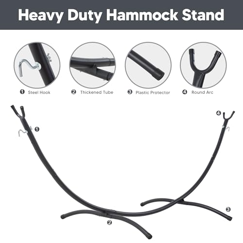 SUNCREAT Portable Outdoor Hammock with Stand Included, Double Hammock with Tassel for Outside, Dark Gray - color: Tassel-dark Gray