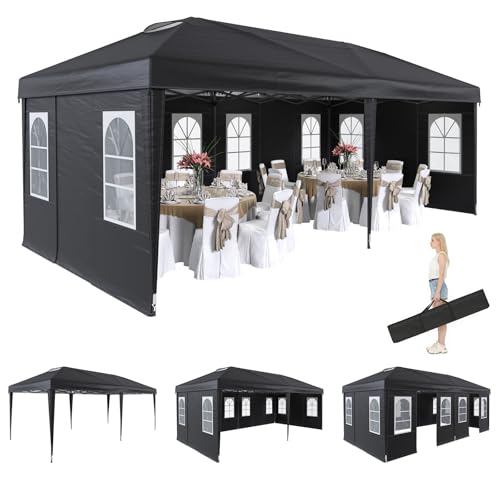 EROMMY 10x20 Heavy Duty Pop Up Canopy Tent with 6 Removable Sidewalls, Waterproof UV50+ Gazebo with Mosquito Netting, Easy Setup Instant Shelter for Backyard, Party, Wedding & Commercial Use, Black - color: Black, size: 10’x 20’
