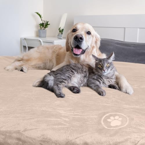 PETMAKER Dog Blanket - 80x100in Reversible Sherpa Blanket - Throw Blankets for Bed, Couch, Crate, or Car - Machine Washable Puppy Essentials (Tan) - color: Tan, size: X-Large