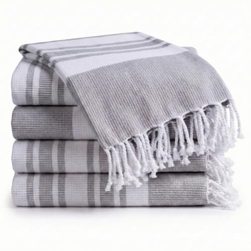Turkish Beach Towels Set of 4 - Oversized Cotton Beach Towels 40X70 inch - Sand Free Quick Dry Beach Blanket for Adults - Extra Large Towels for Beach Bath Pool Yoga Travel - Grey - color: Grey, size: 4 Pack